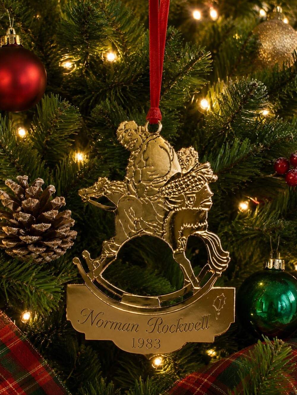 1983 Norman Rockwell Christmas Ornament Rocking Horse Santa Child Grandpa 🎅 NEW